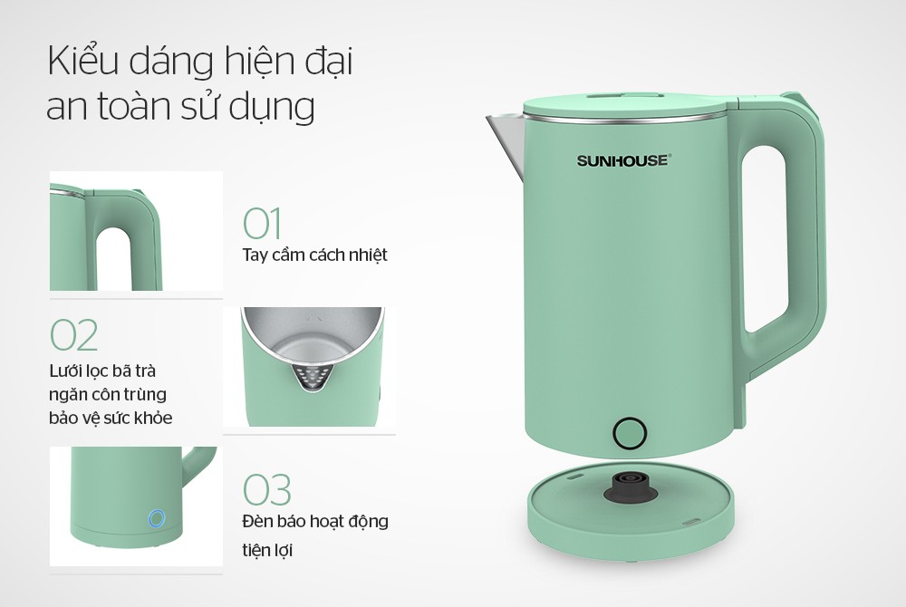 Bình siêu tốc inox 2 lớp 1,7L Sunhouse  SHD1350